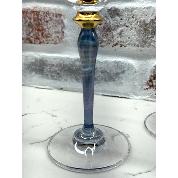 Rare Mikasa Royal Jamestown Blue Stem and Gold Knot Wine Glass Set of 2 - Picture 4 of 10